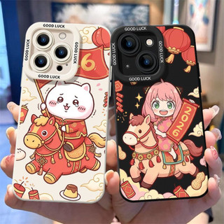 Ốp điện thoại năm con ngựa Anya và Chiikawa cho iPhone 17 / 16 / 15 / 14 / 13 / 12 / 11 / Pro MAX / X / XS / XR / 7 / 8 Vỏ bảo vệ toàn diện bằng silicon lỏng chống sốc và chống rơi