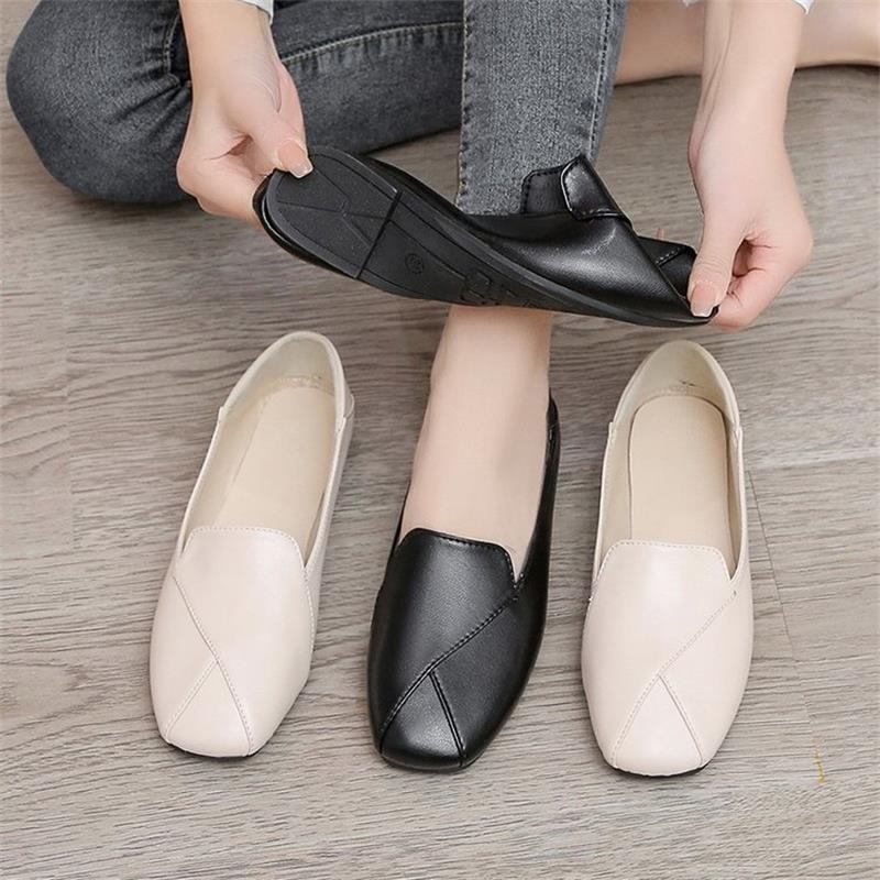 Retro Lười Một Chân Vuông Ngón Chân Nữ Mùa Xuân Hợp Thời Trang Đế Bằng Phù Hợp Với Giày Làm Việc SXHG
