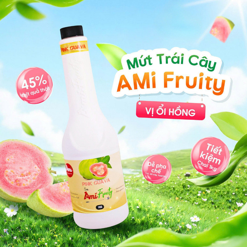 Mứt Ami Fruity chai 1kg hương vị trái cây tự nhiên, nguyên liệu pha chế hoàn hảo