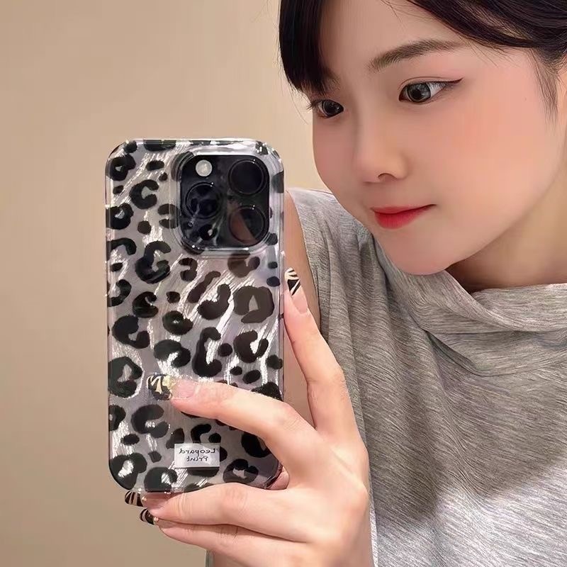 Hot girl laser black leopard print áp dụng cho điện thoại di động 17/16promax iPhone14 mới 13 sweet cool wind 15