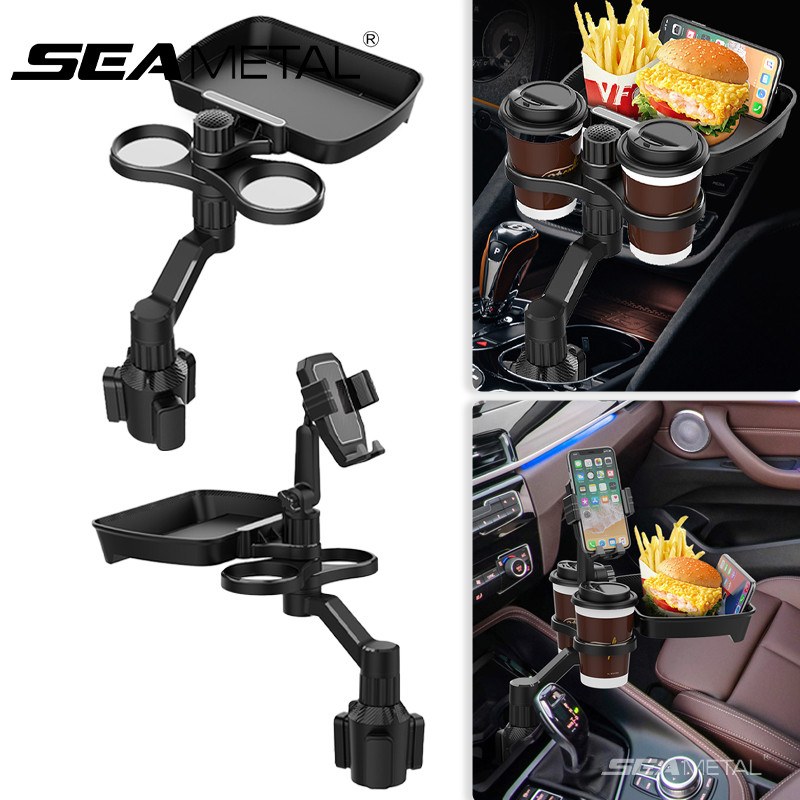 SEAMETAL Giá đỡ cốc trên xe hơi có khay kéo dài, thích hợp để đựng thức ăn, đồ uống, đồ ăn nhẹ và là vật dụng đa năng