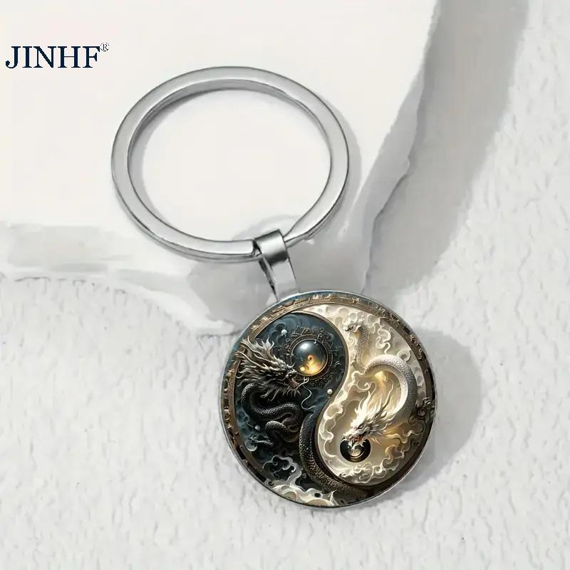 Móc khóa JINHF Yin Yang Dragon - Mặt dây chuyền hợp kim thời trang và thiết kế rồng trắng, hoàn hảo cho túi xách, Bapas và quà tặng độc đáo HOT