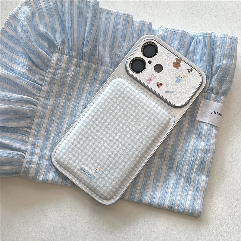 Ốp điện thoại TPU + PU họa tiết gấu kẻ sọc cho iPhone 17 Pro max 16 Pro