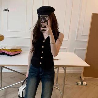 Áo vest dệt kim mỏng không tay style retro màu V-neck, cổ điển kiểu Pháp