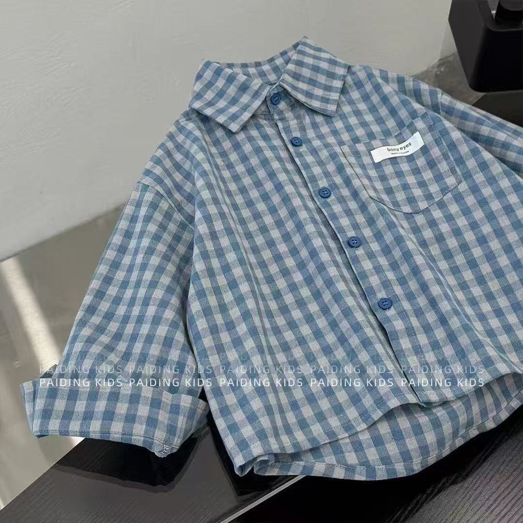 Bộ Đồ Bé Trai Xuân Thu Áo Sơ Mi Kiểm Tra Quần Jean 90-170 Size IMQW