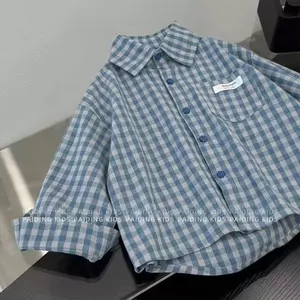 Bộ Đồ Bé Trai Xuân Thu Áo Sơ Mi Kiểm Tra Quần Jean 90-170 Size IMQW