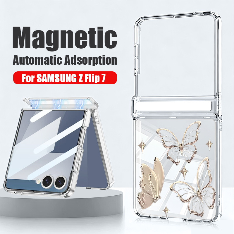 Họa Tiết Bướm Trong Suốt Ốp Lưng Điện Thoại Samsung Galaxy Z Flip 7 Flip 6 Flip 5 Flip 7 FE Từ Tính Hấp Phụ Cứng PC Gấp Bao