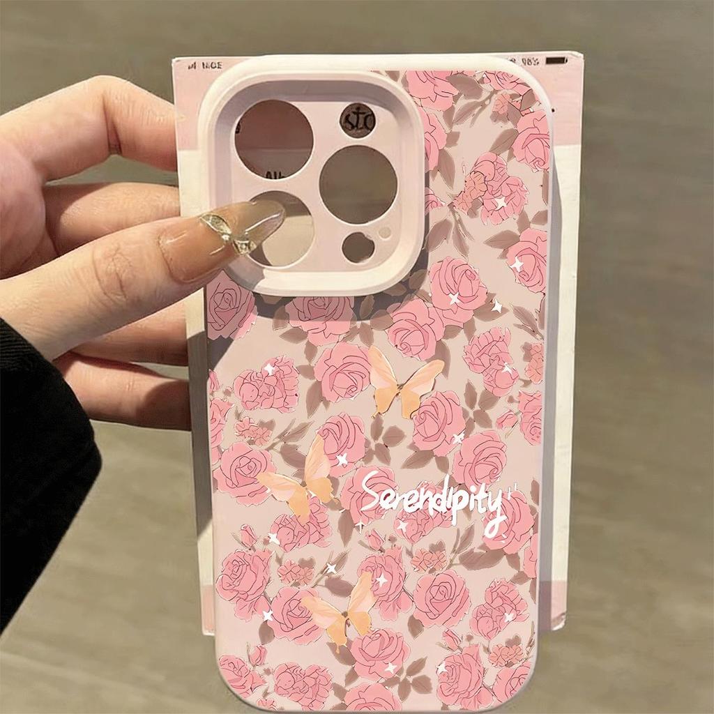 Hồng bướm hoa cho 17 16pro trường hợp điện thoại iPhone 15 tốt lỗ gạo nếp trường hợp 14 13pro11 mềm trường hợp