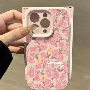 Hồng bướm hoa cho 17 16pro trường hợp điện thoại iPhone 15 tốt lỗ gạo nếp trường hợp 14 13pro11 mềm trường hợp