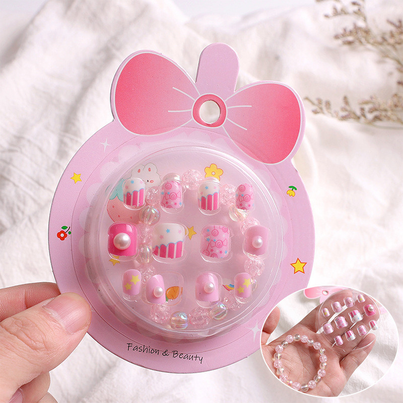 Đầu móng tay cho trẻ em Móng tay có thể đeo được Ngắn trong suốt Handmade DIY Miếng dán móng tay có thể đeo được Bộ dán móng tay có thể tháo rời