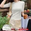 Áo sơ mi nữ cổ tròn ren tay ngắn, style Hàn Quốc, phù hợp mùa thu