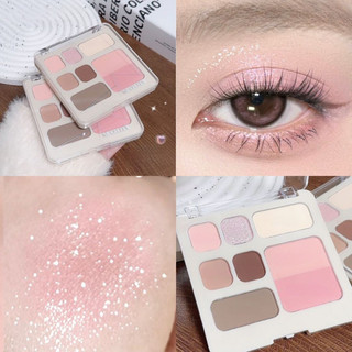 MUGE LEEN Bảy Màu Phấn Mắt Đĩa Toàn Diện Màu Đất Trà Sữa Bột Độ Saturation Thấp Blusher Ánh Sáng Cao Đĩa Trang Điểm