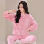 Shop Du Xiaozhai Cùng Phong Cách Bộ Đồ Ngủ Lông Cừu San Hô Thu Đông Flannel Dày Dây Kéo Loungewear Nữ Ngọt Ngào