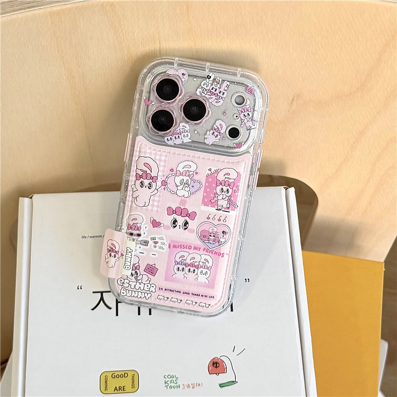 Ốp điện thoại PU materia họa tiết thỏ hồng cho iPhone 17 Pro max 16 Pro max