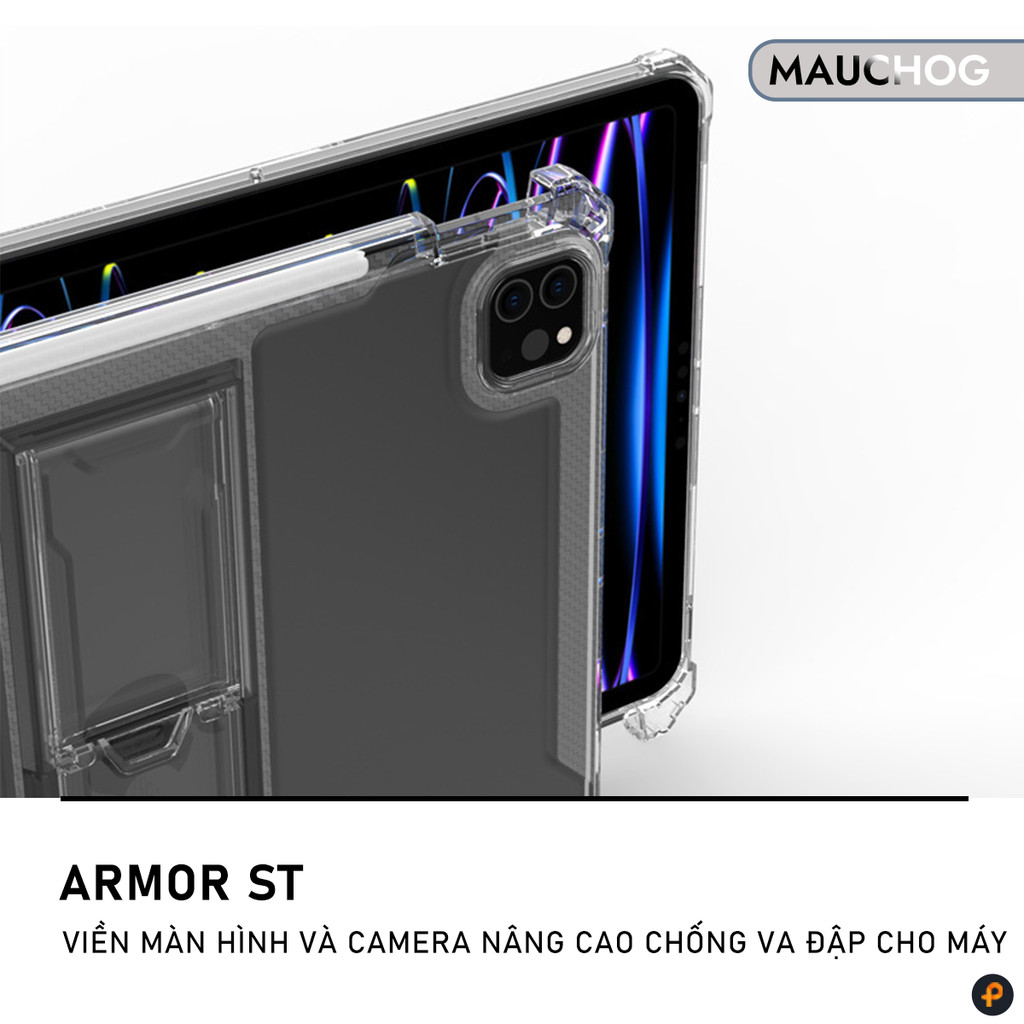 Ốp Trong Suốt Tích Hợp Giá Đỡ Khay Đựng Bút Cho iPad Pro M4 M2 M1 Air 7 6 5 4 Gen 11 10 Mini 7 6