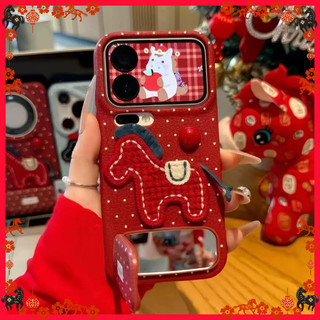 Ốp Lưng Mới Năm Mới Típ Ngựa Trang Trí Ốp Lưng Hình Tròn Cao Cấp iPhone 11/12/13/XR/14/15/16/17/7/XR Pro Max Plus Vân Da