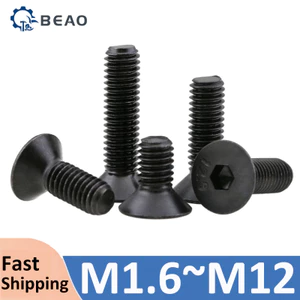 Tiêu Chuẩn Lớp 10.9 Thép Đen Lục Giác Lục Giác Ổ Cắm Phẳng Chống Nắng Đầu Bu Lông Vít M1.6 M2 M2.5 M3 M4 M5 M6 M8 M10 M12