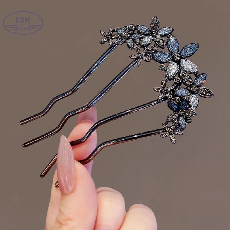 Kẹp tóc hình chữ u với ngọc trai và hoa, phù hợp cho retro bun, làm từ hợp kim - phụ kiện tóc nữ sang trọng, tiện lợi hằng ngày, quà tặng đẹp mắt