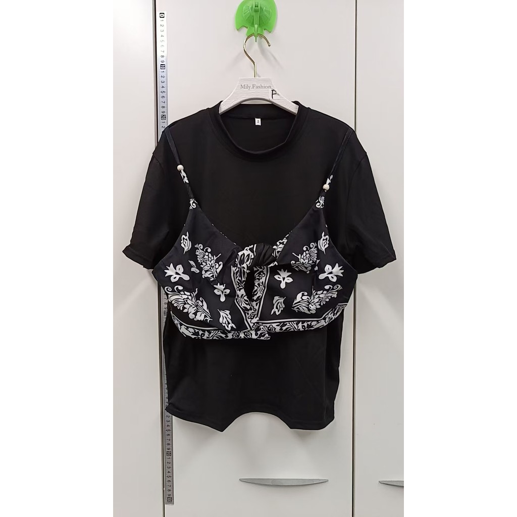Milyfashion Áo Hai Mảnh Màu Sắc Tương Phản, Khâu Giả, Tay Ngắn, Size Lớn - Thời Trang Cho Nữ