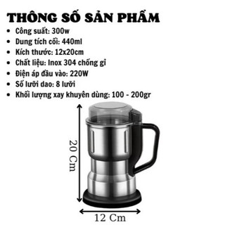 Máy xay hạt khô, xay bột, gia vị cà phê đa năng,công suất 300w,6 lưỡi dao cực bén, chất liệu cối inox (hàng tốt)