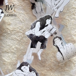 JIANWU 50mm * 10m Vintage Cô Gái Nhân Vật Phong Cảnh Chất Liệu Cắt Băng Thêu Sò PET Sáng Tạo DIY Tạp Chí Văn Phòng Phẩm