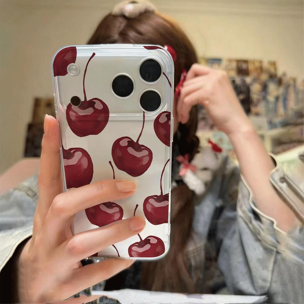 Red Cherry Full In ấn cho 16 trường hợp iPhone 17Air Space Case 14 13 11Pro