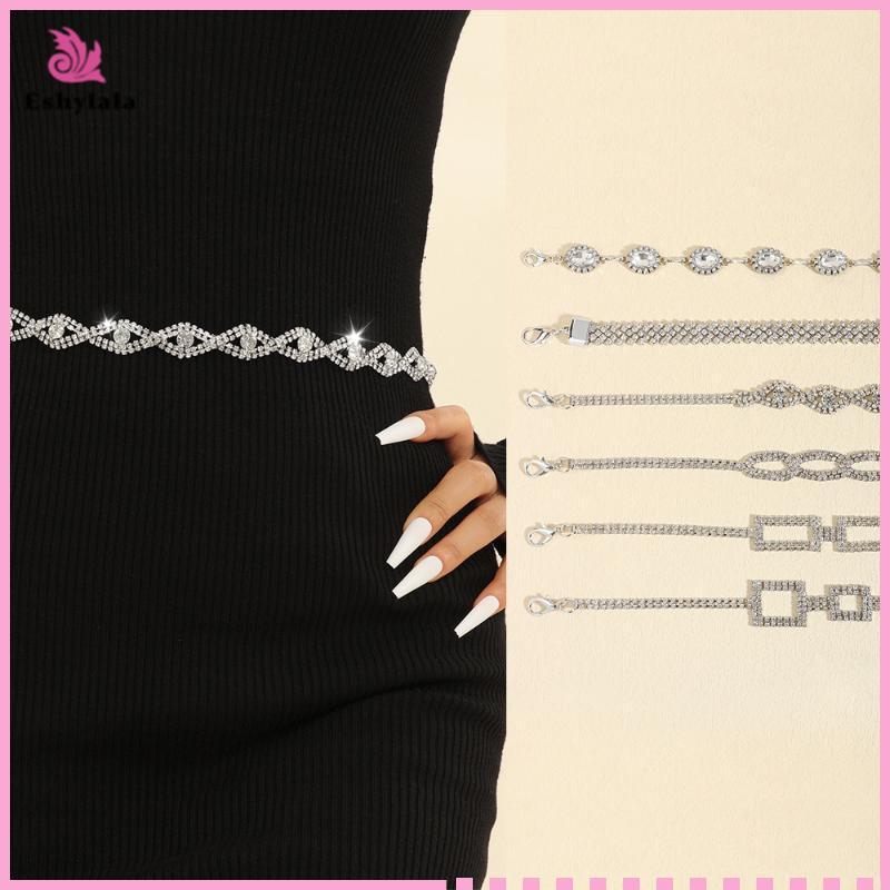 Thắt lưng kim cương bạc Eshylala - Đá pha lê lấp lánh, thiết kế thanh lịch, phù hợp điều chỉnh size