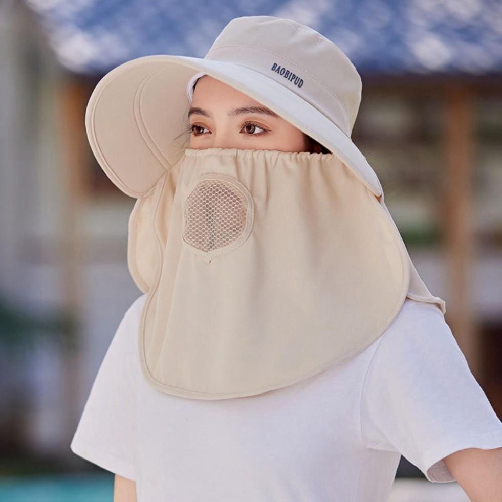 Mũ Chống Nắng 99% Tia UV - Mũ Kèm Khẩu Trang Che Cổ Có Thể Tháo Rời Thoáng Khí tiện dụng