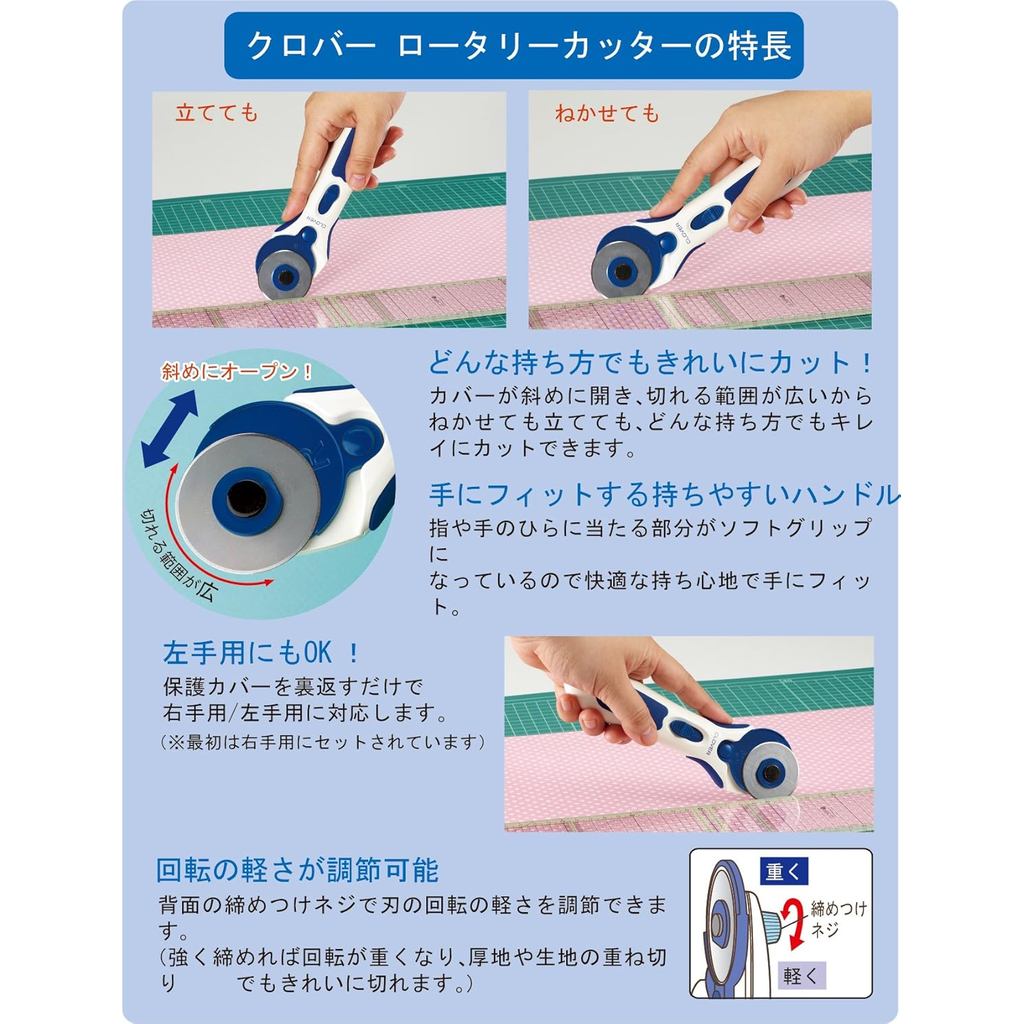 Clover Rotary Cutter Dao Cat Vai 45mm 28mm + Loi Thay The/4 San Pham/Nut Khoa An Toan/Nhat