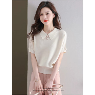 Dễ thương Áo Polo Băng Lụa Tay Ngắn Cho Nữ, Phong Cách Hàn Quốc, Mùa Hè