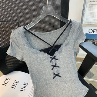Áo Thun Nữ Slim-Fit Với Chi Tiết Ren Màu Sắc Tương Phản, Phù Hợp Mùa Hè