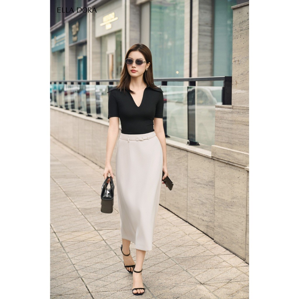 Chân váy nữ ELLA DORA dáng dài chữ A đai eo form gọn thanh lịch sang trọng 2 màu ĐEN/BE [CV186]