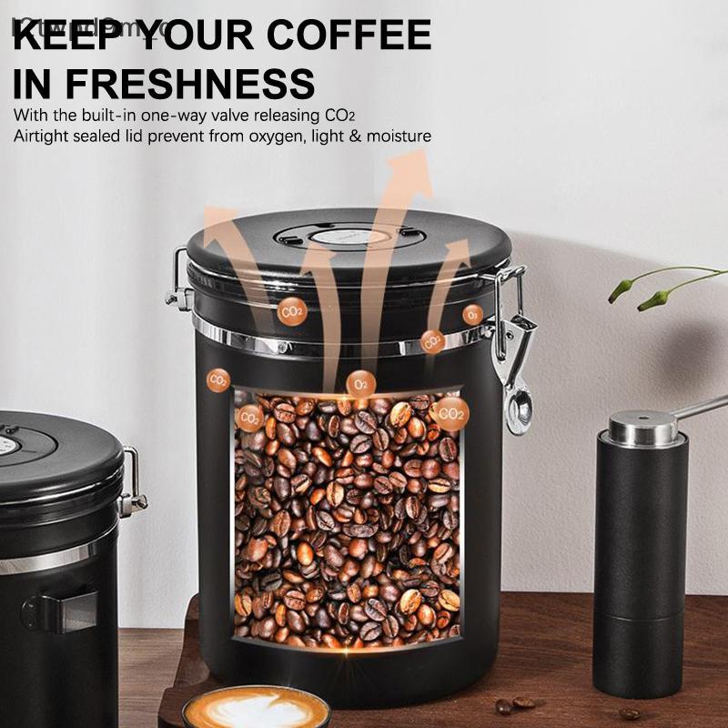 Cod 1.2-1.8L thép không gỉ cà phê Canister với ngày Tracker & Scoop mới