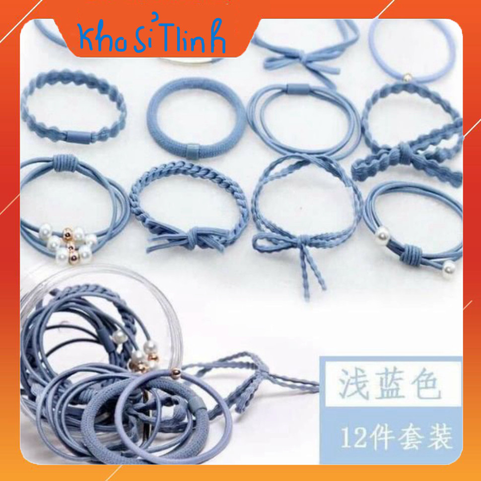 Hộp Dây Buộc Tóc 12 Chi Tiết Và 50 Chi Tiết Phong Cách Hàn Quốc Nhiều Màu [FREESHIP]