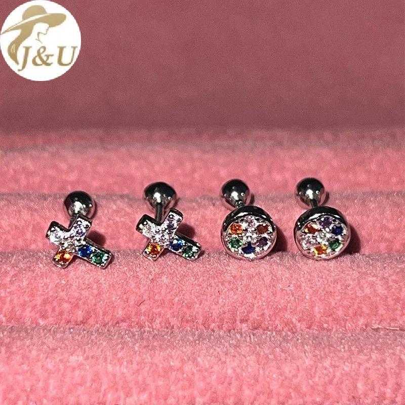 Bông Tai Đinh Tán Kim Loại Màu Thiết Kế Hình Tròn, Đơn Giản Và Đa Năng