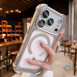 Ốp điện thoại từ tính mạ mờ sang trọng cho iPhone 17 Pro Max 16 15 14 13 Pro Max Túi khí chống sốc có nắp ống kính Vỏ mềm silicon trong suốt