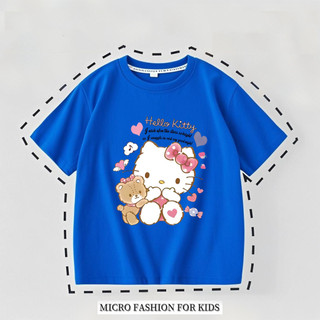 Áo thun mỏng cổ tròn in hình hoạt hình Hello Kitty, kiểu dáng giản dị và thoải mái dành cho bé gái.