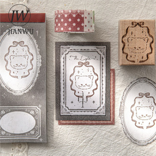 JIANWU Cat and Soft Dream Series Kawaii Cat Phong Cảnh Chất Liệu Cắt Dán Tem Gỗ Sáng Tạo DIY Tạp Chí Văn Phòng Phẩm