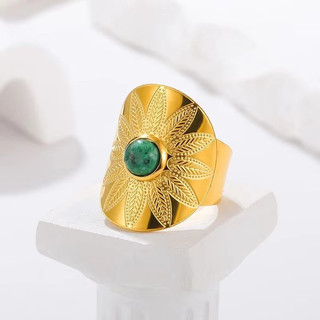 Nhẫn Zircon với đá lục bảo tự nhiên và thép không gỉ, phong cách vintage sang trọng