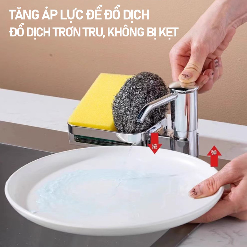 Bộ Vòi Bơm Nước Rửa Chén Bằng Nhựa ABS Cao Cấp - Kèm Kệ Đựng Đồ, Tự Động Hút Dầu, Ống Dẫn Silicon Dài 1.2m