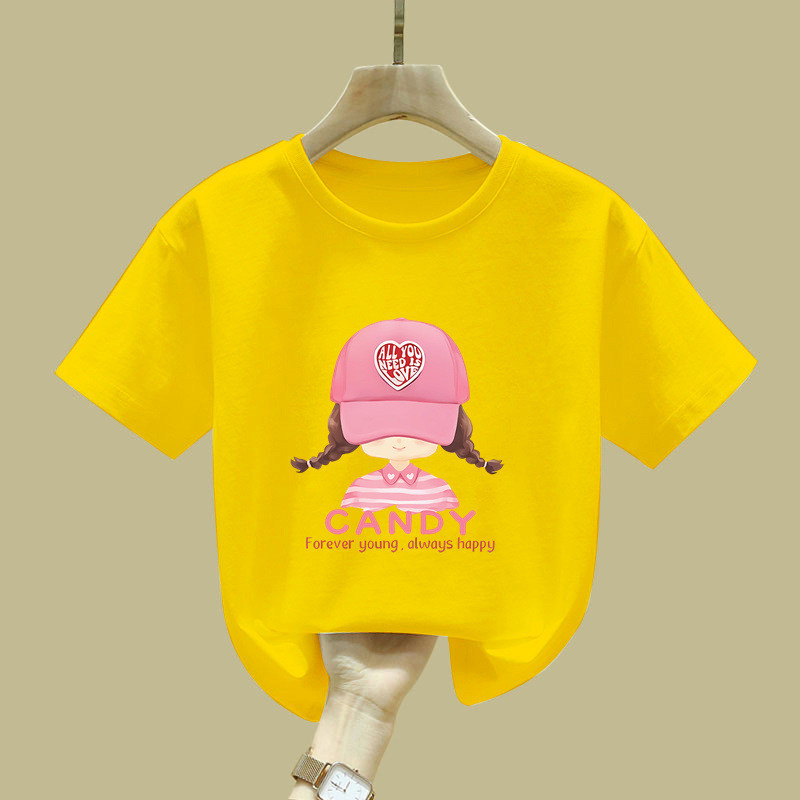 CANDY Mũ Bóng Chày Bé Gái Đồ Họa Áo Hoạt Hình Dễ Thương Cô Gái In Hình Thường Ngày Tay Ngắn Hàng Đầu Hợp Thời Trang Kawaii Thời Trang Để Mặc Hàng Ngày