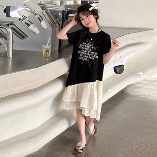 Váy bé gái phối áo thun - Đầm xòe voan phong cách Hàn Quốc dễ thương mùa hè