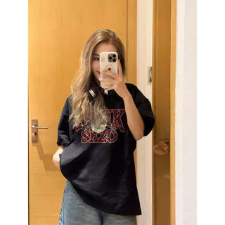 bông 100% kiểu Mỹ cổ điển màu đen áo thun tay ngắn