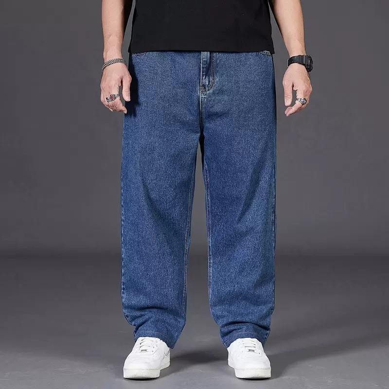 Quần Jean Nam Plus Size Thu Đông - Ống Rộng Co Dãn, Phù Hợp Với Người Béo
