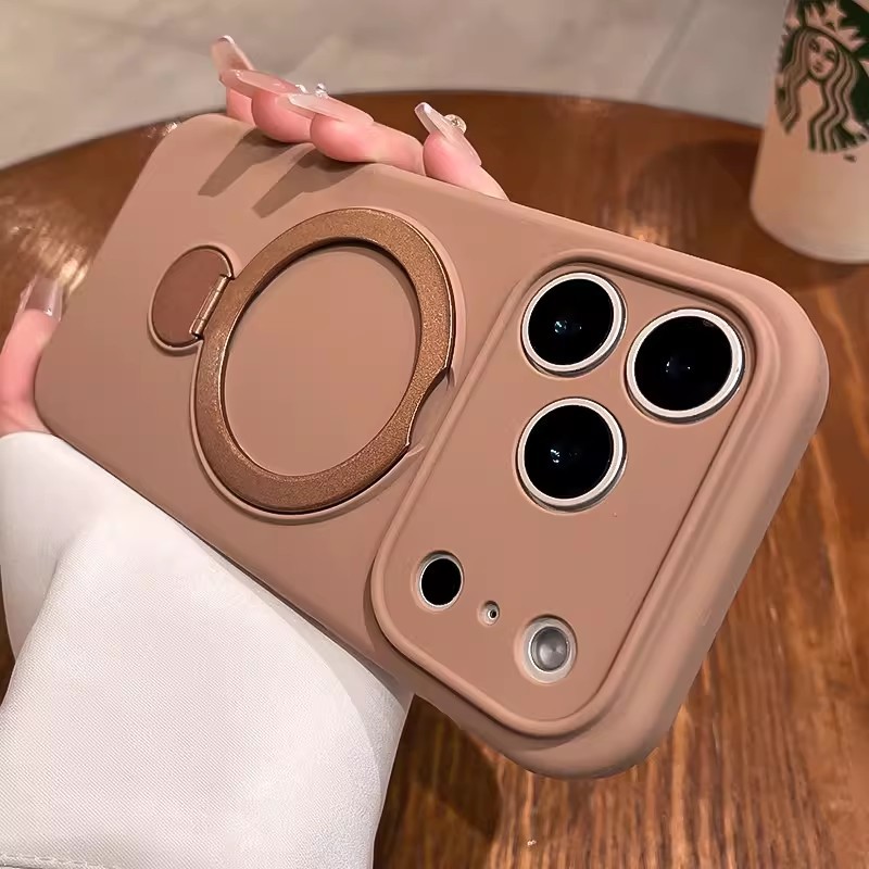 Ốp lưng silicone giá đỡ kim loại xoay 360° cho iPhone 17/16/15/14/13 Pro Max | Chống sốc chống bẩn chống rơi