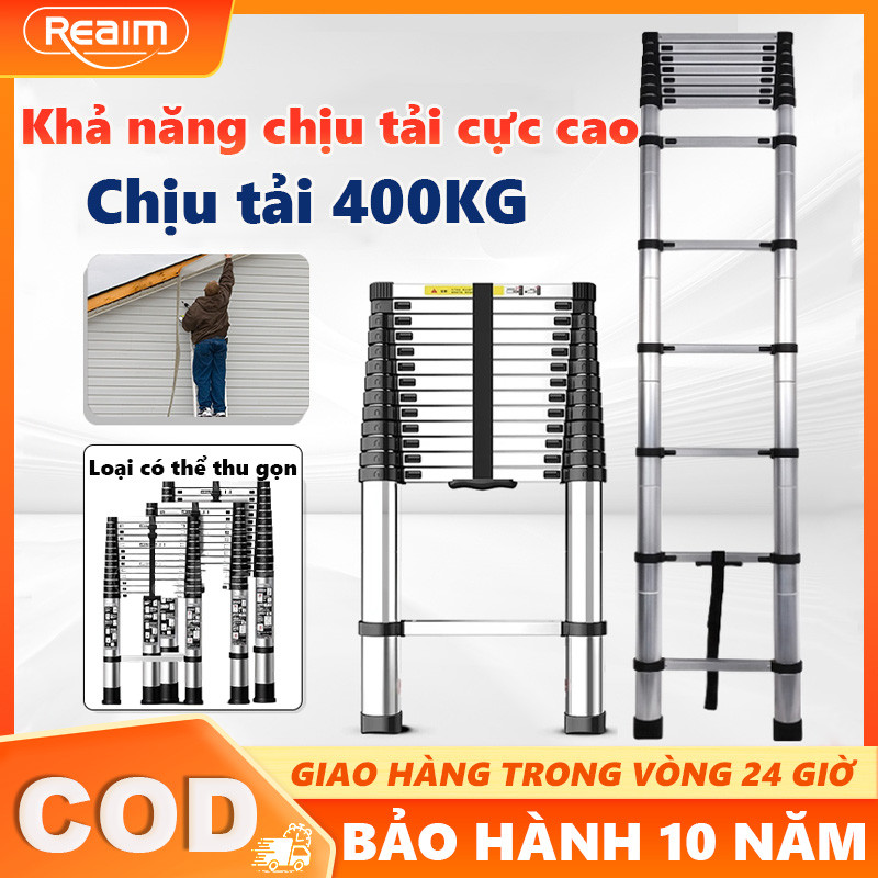 Thang Nhôm Rút Inox bền bỉ, chịu lực tốt Có thể chọn các kích thước 1.9m, 2.7m, 3.9m, 5.1m, 6m