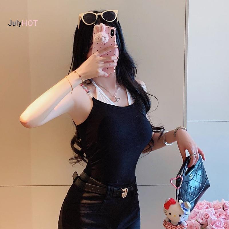Camisole định hạt dây giả hai miếng style Y2K dopamine dành cho nữ mùa hè