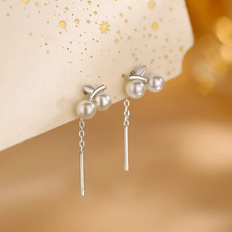 Bông tai mạ bạc 925 hình anh đào, phù hợp cho nữ