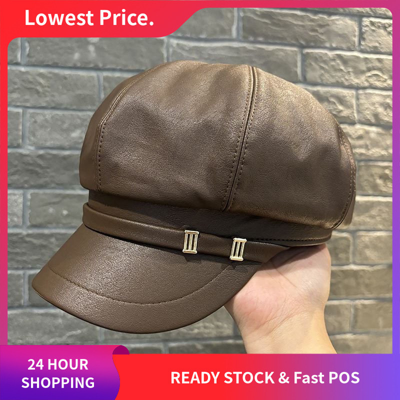 Mũ hình bát giác cổ điển dành cho nữ mũ newsboy làm từ da và mũ lưỡi trai đa năng phong cách họa sĩ