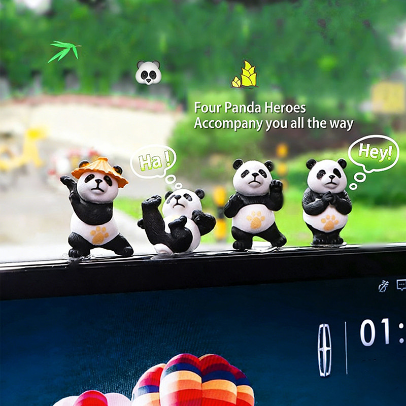 4 Micro Phong Cảnh Nhựa Kung fu Panda Các Bức Tượng Gấu Trúc Sống Động Như Thật Dễ Thương Tượng Handmade Hoạt Hình Ô Tô Để Bàn Đồ Trang Trí